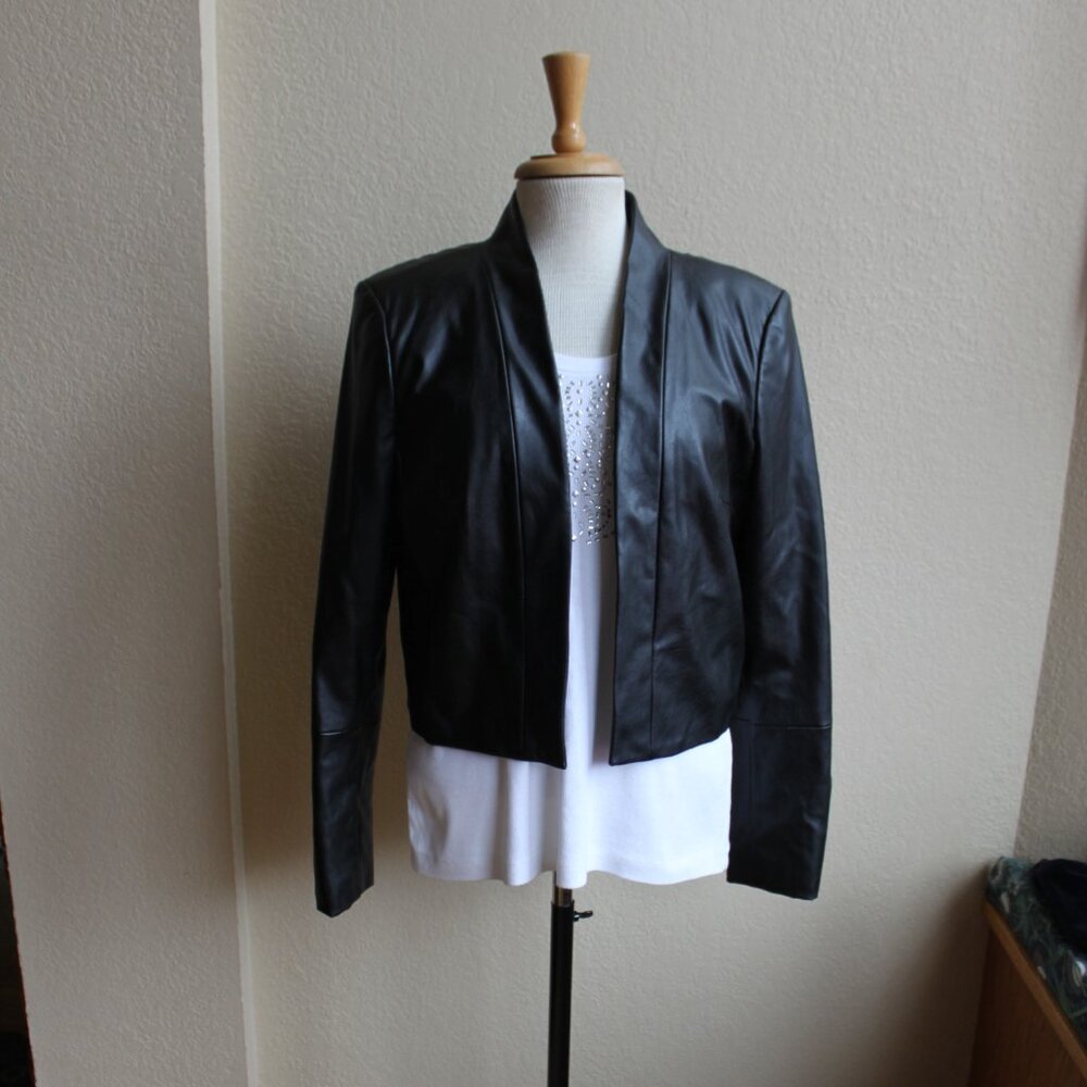 Calvin Klein New Cropped Black Faux Leather Jacket XL
